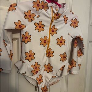 Jessica Simpson White and Orange Floral Kids Swim One Piece toddler 2T